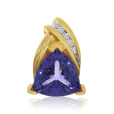 14K Yellow Gold 8mm Trillion Tanzanite and Diamond Slide Pendant