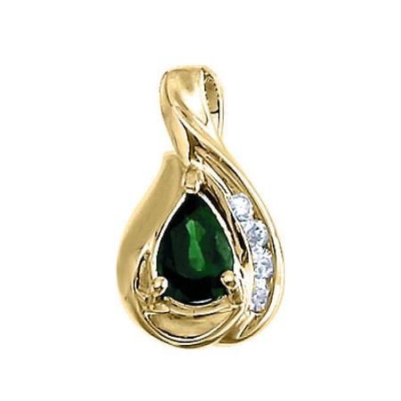 14K Yellow Gold Pear Emerald and Diamond Pendant