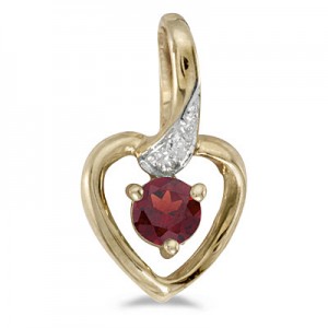 10k Yellow Gold Round Garnet And Diamond Heart Pendant