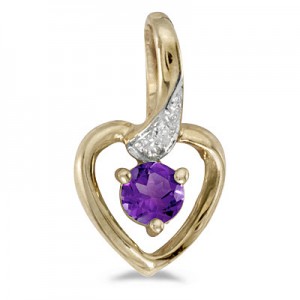 10k Yellow Gold Round Amethyst And Diamond Heart Pendant