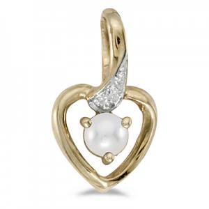 10k Yellow Gold Pearl And Diamond Heart Pendant