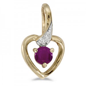 10k Yellow Gold Round Ruby And Diamond Heart Pendant