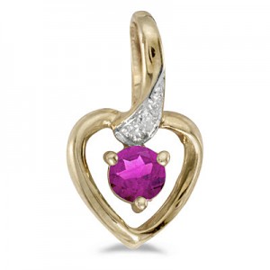 10k Yellow Gold Round Pink Topaz And Diamond Heart Pendant