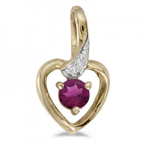 10k Yellow Gold Round Rhodolite Garnet And Diamond Heart Pendant