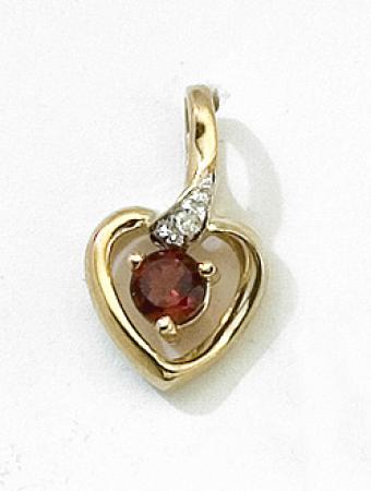 14k Yellow Gold Round Garnet And Diamond Heart Pendant