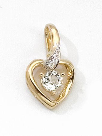 14k Yellow Gold Round White Topaz And Diamond Heart Pendant