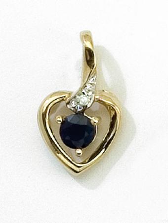 14k Yellow Gold Round Sapphire And Diamond Heart Pendant