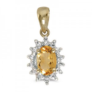 14k Yellow Gold Oval Citrine And Diamond Pendant