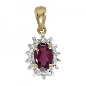 14k Yellow Gold Oval Rhodolite Garnet And Diamond Pendant