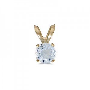 14k Yellow Gold Round Aquamarine Pendant