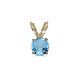 14k Yellow Gold Round Blue Topaz Pendant