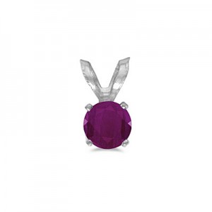 14k White Gold Round Ruby Pendant