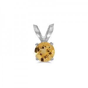 14k White Gold Round Citrine Pendant