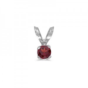 14k White Gold Round Garnet Pendant