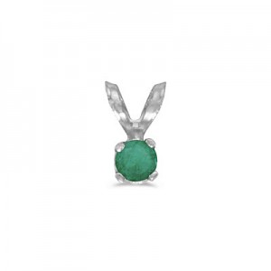 14k White Gold Round Emerald Pendant