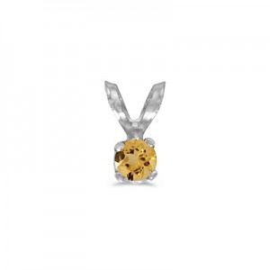 14k White Gold Round Citrine Pendant