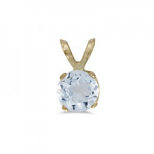 14k Yellow Gold Round Aquamarine Pendant