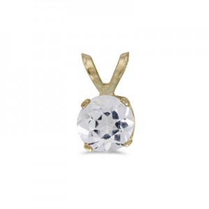 14k Yellow Gold Round White Topaz Pendant