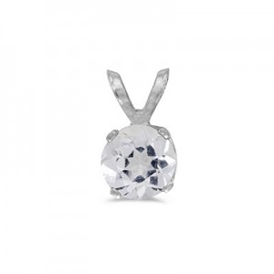 14k White Gold Round White Topaz Pendant