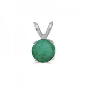 14k White Gold Round Emerald Pendant