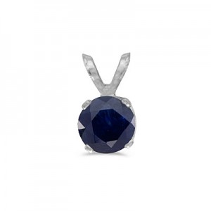 14k White Gold Round Sapphire Pendant