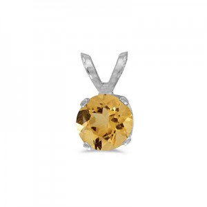 14k White Gold Round Citrine Pendant