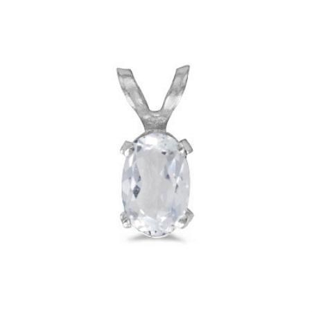 14K White Gold Oval White Topaz Pendant