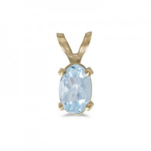 14k Yellow Gold Oval Aquamarine Pendant