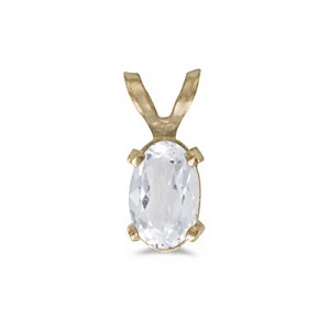 14k Yellow Gold Oval White Topaz Pendant