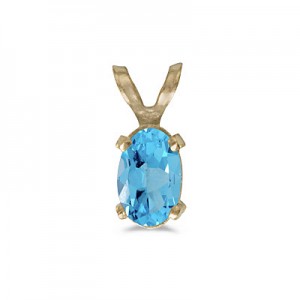 14k Yellow Gold Oval Blue Topaz Pendant