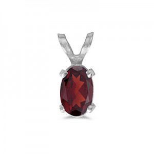 14k White Gold Oval Garnet Pendant