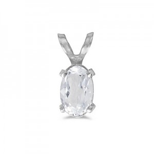 14k White Gold Oval White Topaz Pendant