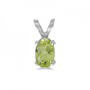 14k White Gold Oval Peridot Pendant