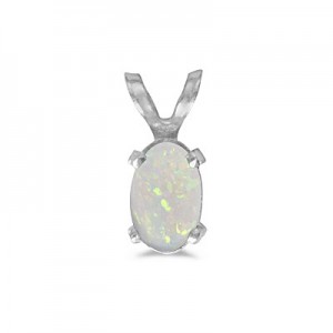 14k White Gold Oval Opal Pendant