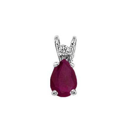 14K White Gold Pear Ruby and Diamond Pendant