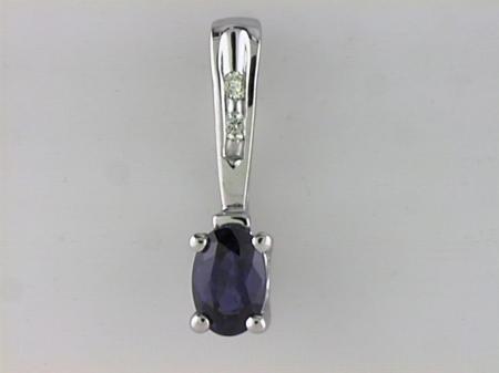 14k White Gold Precious Oval and Diamond Pendant