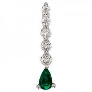 14K White Gold Graduated Diamond and Pear Emerald Drop Pendant