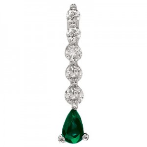 14K White Gold Graduated Diamond and Pear Emerald Drop Pendant
