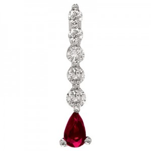 14K White Gold Graduated Diamond and Pear Ruby Drop Pendant