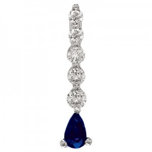 14K White Gold Graduated Diamond and Pear Sapphire Drop Pendant