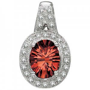 14K White Gold 10x8 Oval Garnet and Diamond Pendant