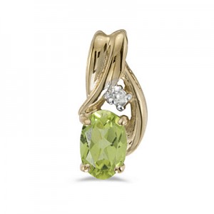 14k Yellow Gold Oval Peridot And Diamond Pendant