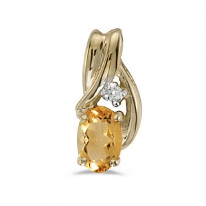 14k Yellow Gold Oval Citrine And Diamond Pendant