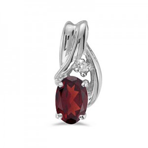 14k White Gold Oval Garnet And Diamond Pendant