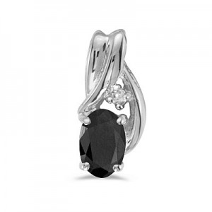 14k White Gold Oval Onyx And Diamond Pendant