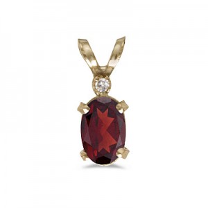 14k Yellow Gold Oval Garnet And Diamond Filagree Pendant