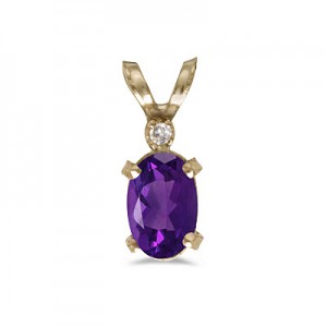 14k Yellow Gold Oval Amethyst And Diamond Filagree Pendant