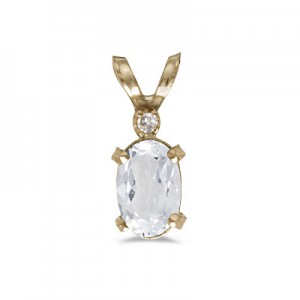 14k Yellow Gold Oval White Topaz And Diamond Filagree Pendant