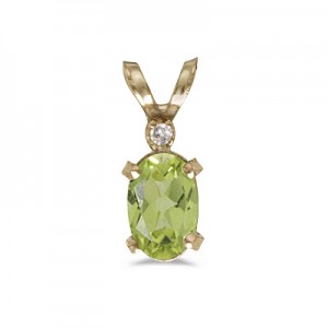 14k Yellow Gold Oval Peridot And Diamond Filagree Pendant