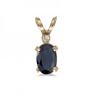 14k Yellow Gold Oval Sapphire And Diamond Filagree Pendant